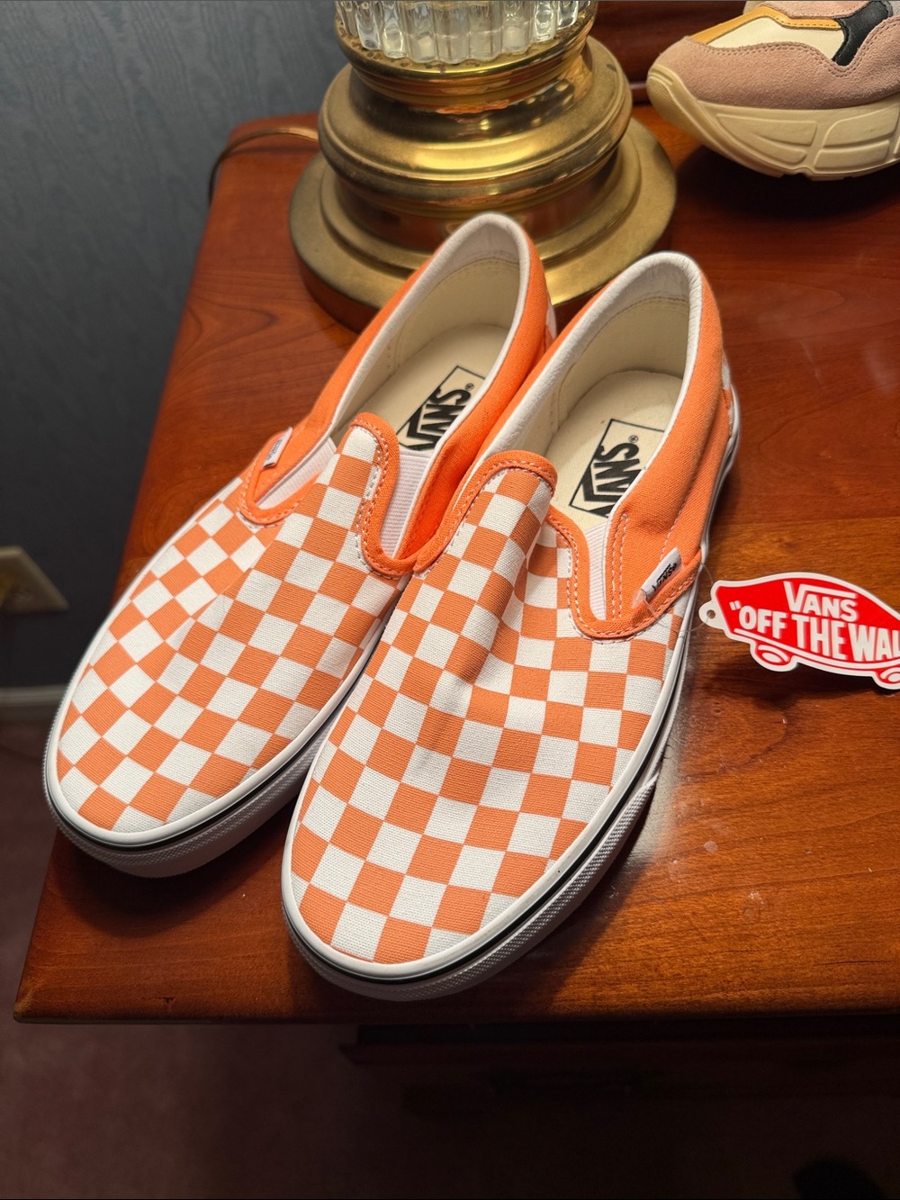 Vans Orange & White Checkerboard Classic Slip-On